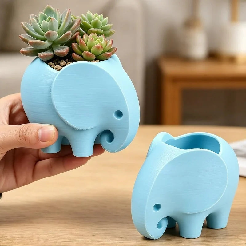 cache pots éléphant bleu gris blanc moderne adhésif decoration intérieure pot fleurs cactus
