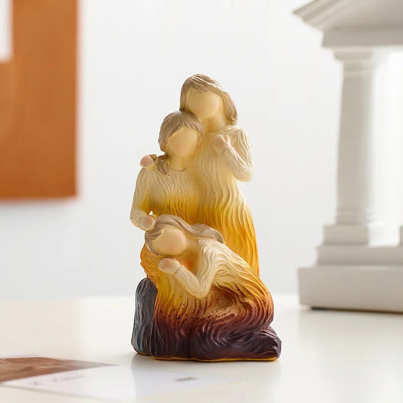 figurines decoratives abstraites famille couple emotions texturées bois sculpté couleurs vases tournesols