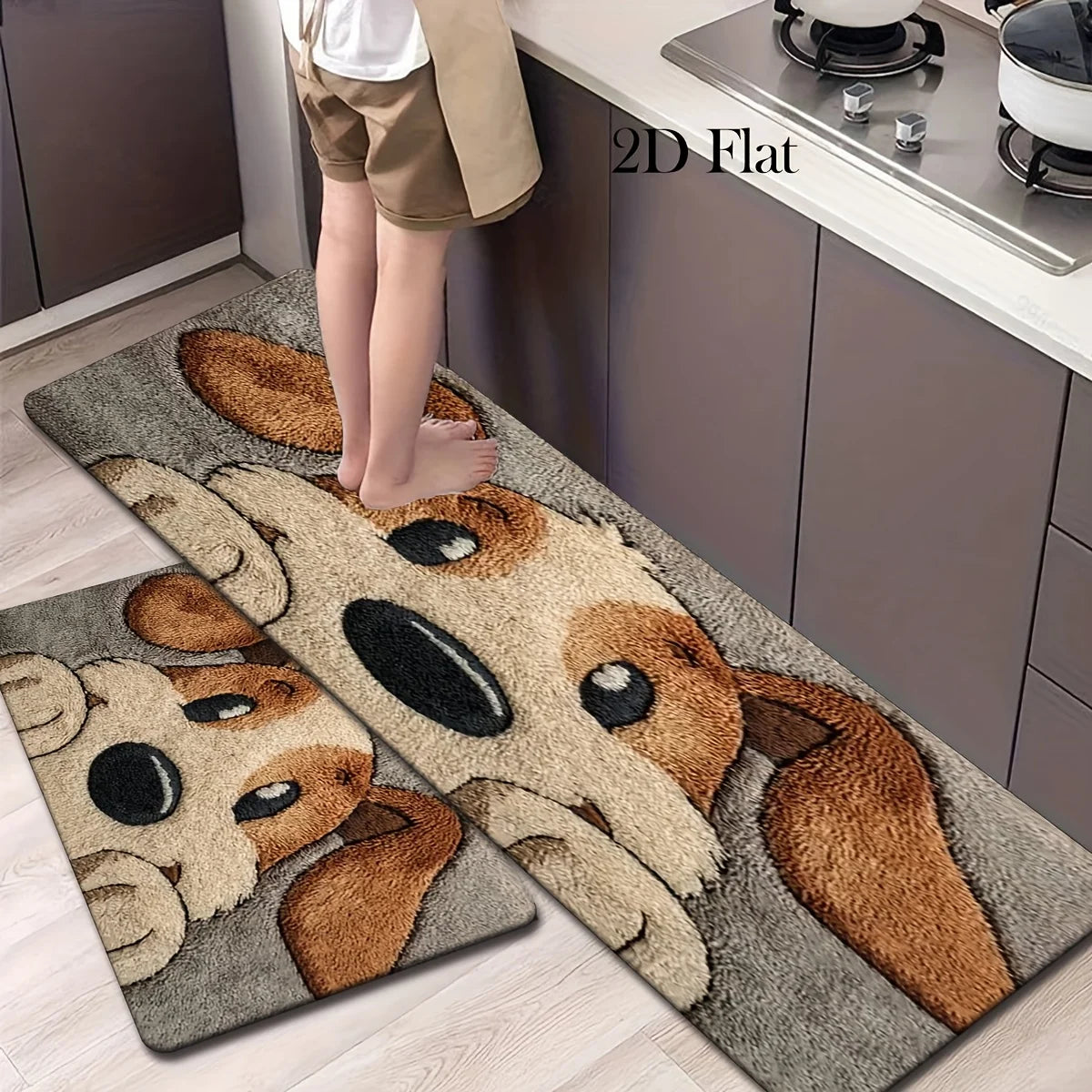 tapis doux marron gris chien dessin animé moderne intérieur décoration cuisine salon