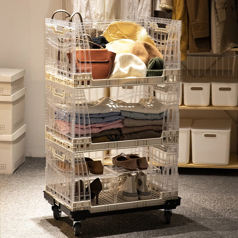 chariot pliable rangement transparent moderne pratique grands compartiments plastique robuste courses