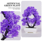 plante artificielle bonsaï pot violet vert rose feuilles fines mousse verte décoration intérieure extérieure