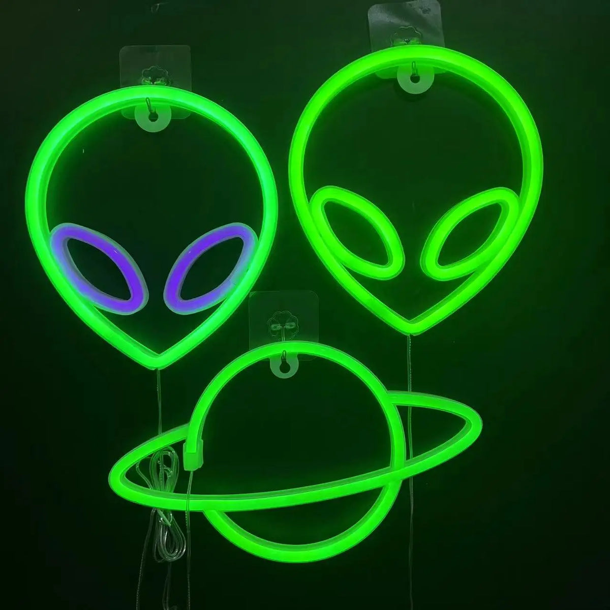 néon alien vert violet bleu rose planète saturne moderne lumineux fixations