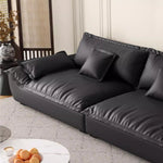 canapé d'angle simili cuir noir moderne coussins doux 180cm 210cm