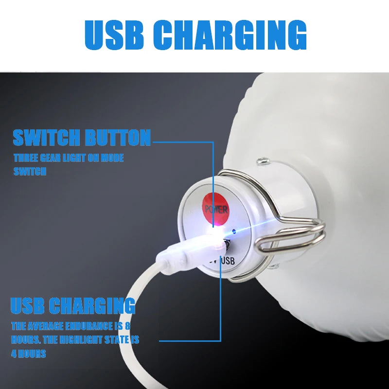 lampe led portable camping rechargeable usb crochet métallique blanche tente urgence