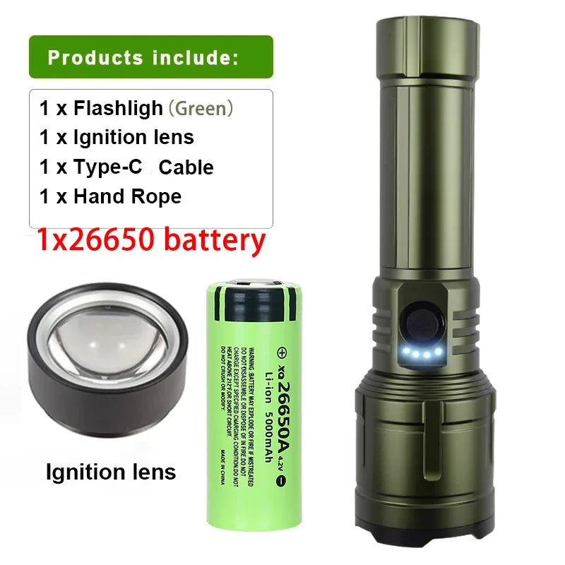 lampe torche vert olive texturée moderne robuste lentille fresnel bouton contrôle poignée zoomable modes