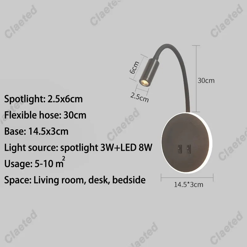lampe murale flexible moderne noir blanc éclairage cuisine salle manger prise électrique led.angle réglable