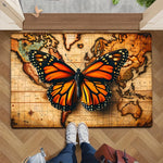 tapis vintage papillon feuilles d'automne carte monde salon bain résistant antidérapant moderne orange noir