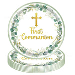 assiettes jetables thème eucharistique croix dorée fleurs mariage baptême anniversaire fêtes enfants