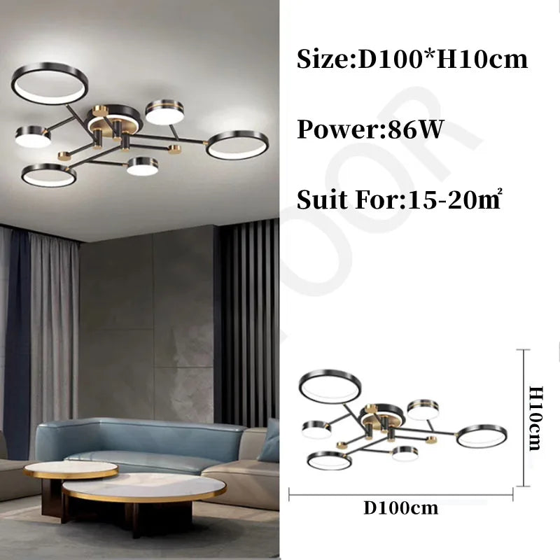 lampe suspendue moderne noir doré acier poli plafonnier led salon chambre coucher