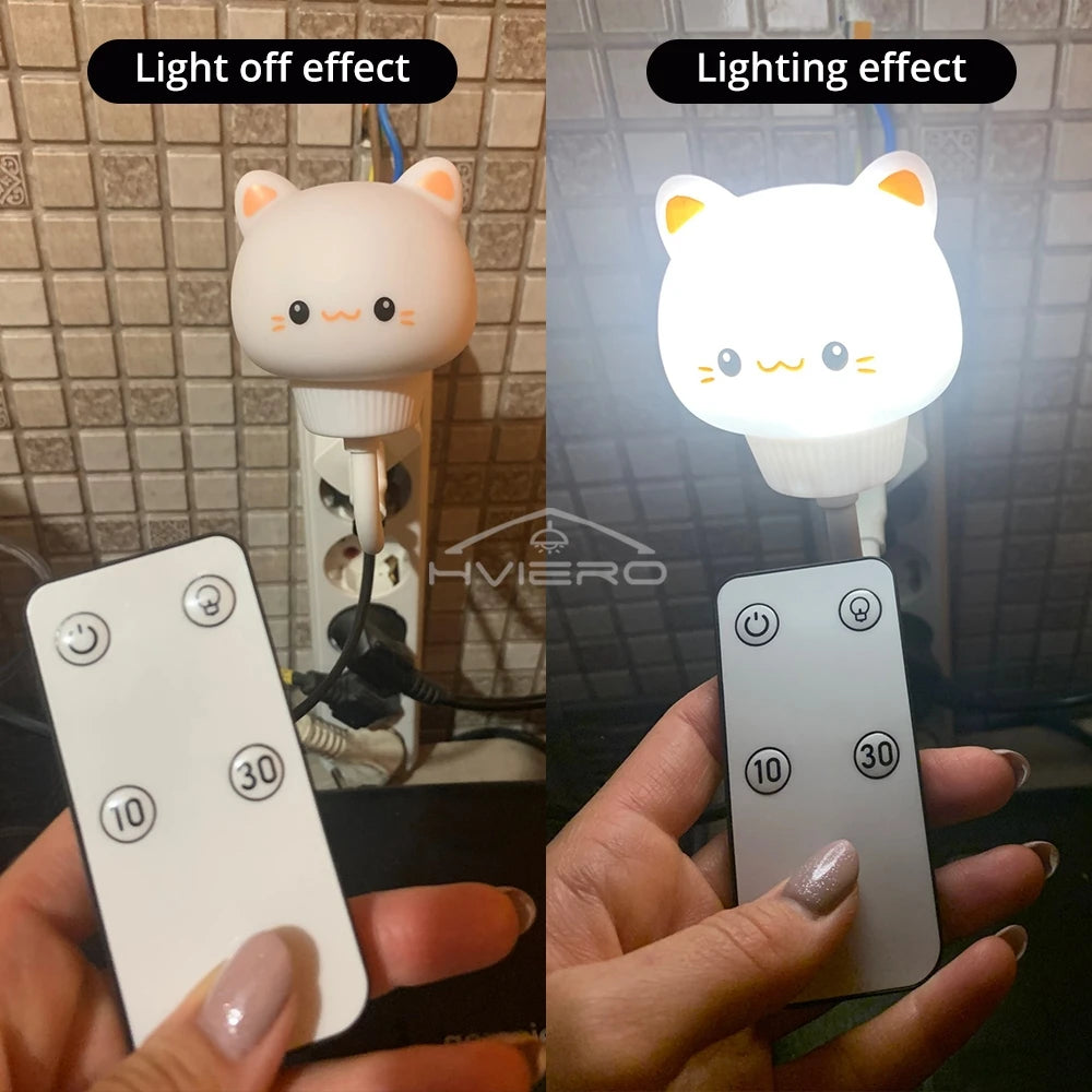 veilleuse usb led chat mignon blanc cartoon oeil noir narines roses oreilles roses cable