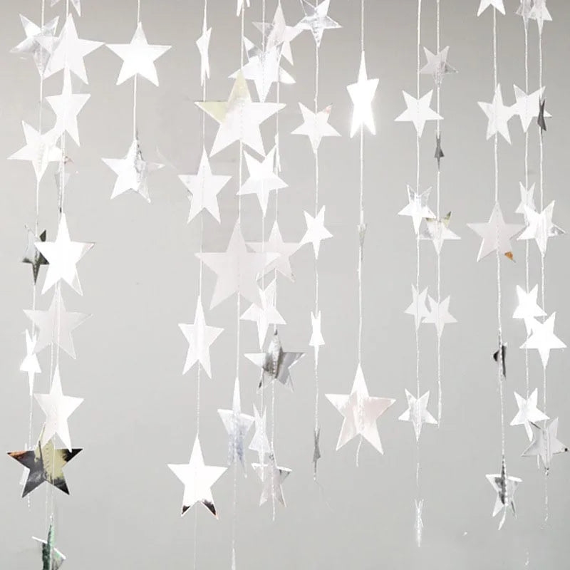 guirlande étoiles papier or argent bleu blanc décoration suspendue mariage chambre enfants