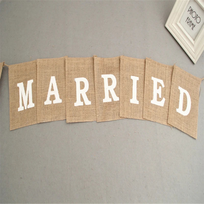 guirlande décorative mariage just married lettre relief texture jute rustique anniversaire noel festive