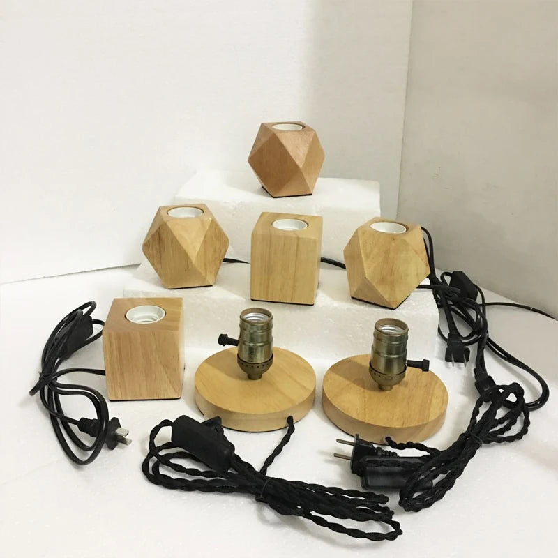 lampe table moderne minimaliste bois naturel noir géométrique câble interrupteur tringleEUR