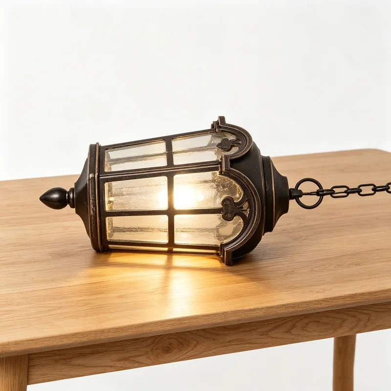 lampe suspendue classique transparente motifs géométriques noir chaîne salon chambrehôtel