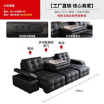 canapé d'angle moderne cuir noir boutons carrés coussins reposé pieds multifonctionnel