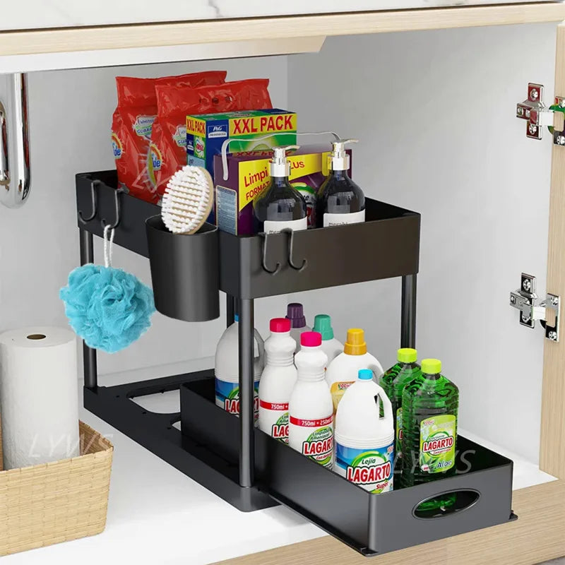 rangement sous évier noir moderne niveaux clips antislip pads tubes support