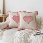 coussin carré moderne brodé géométrique rose boho chic franges adhésif zip 45x45cm