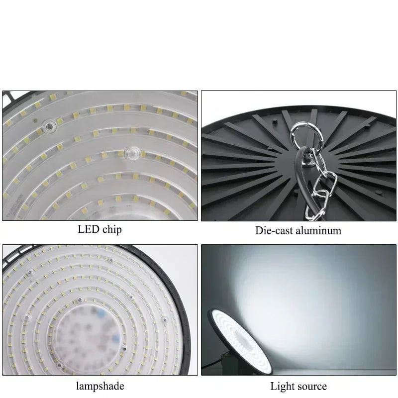 lumière led industrielle 200w 220v noir moderne grille ventilation chaines