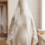 voile mariée blanc broderie florale translucide classique dentelle polyester courte traditionnelle cérémonie religieuse