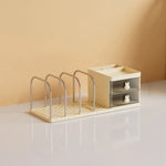 support livres transparent moderne tiroirs poignées lapin blanc grille métal chromé