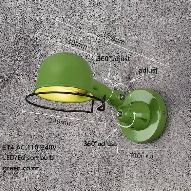lampe murale articulée industrielle moderne vert gris blanc rouge noir opacité LED Edison