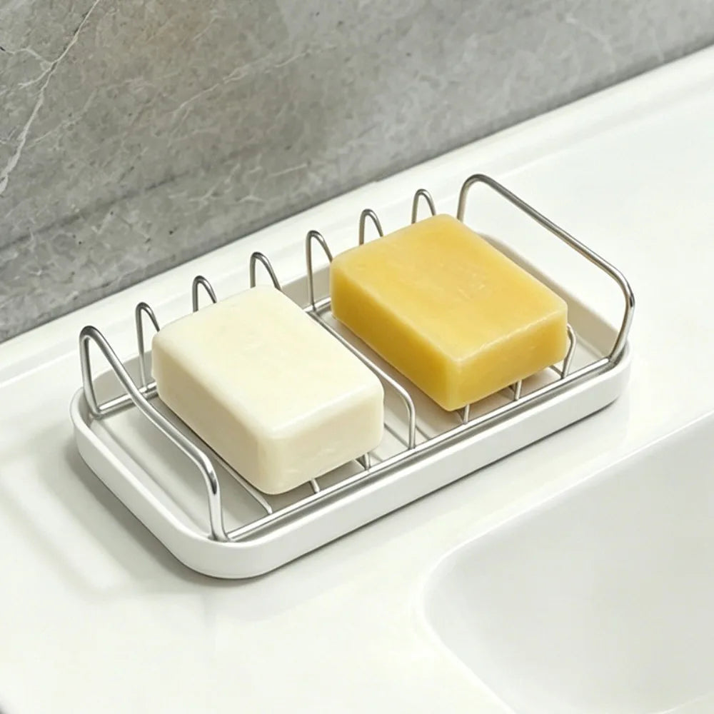 support savon moderne acier inoxydable blanc gris drainage salle bain fixé adhésif deux savons