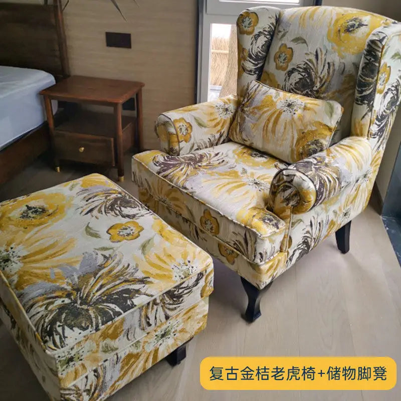 fauteuil classique bleu damassé coussin tissu composite bois sponge chambre salon minimaliste moderne