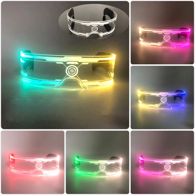 lunettes lumineuses led futuristes transparentes paillettes circuit imprimé élastique fête rave club nuit