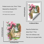 autocollant mural rose blanc vert fleurs pierres arche réaliste résistant eau facile dimension 52cm
