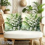 coussin fleurs muguet ruban blanc classique 45x45cm lit maison polyester blanc vert beige