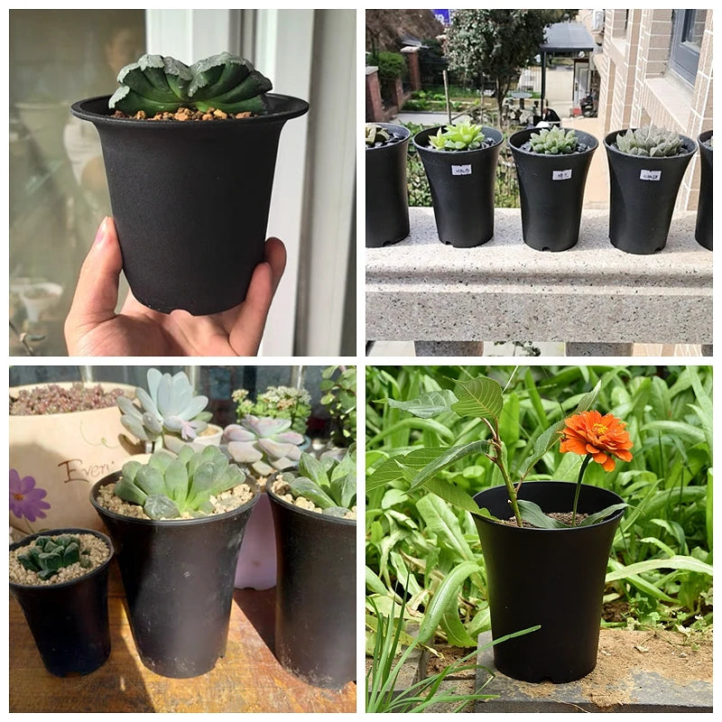 lot pots fleurs plastique noir moderne jardinières plantes succulentes décoration jardin culture intérieur