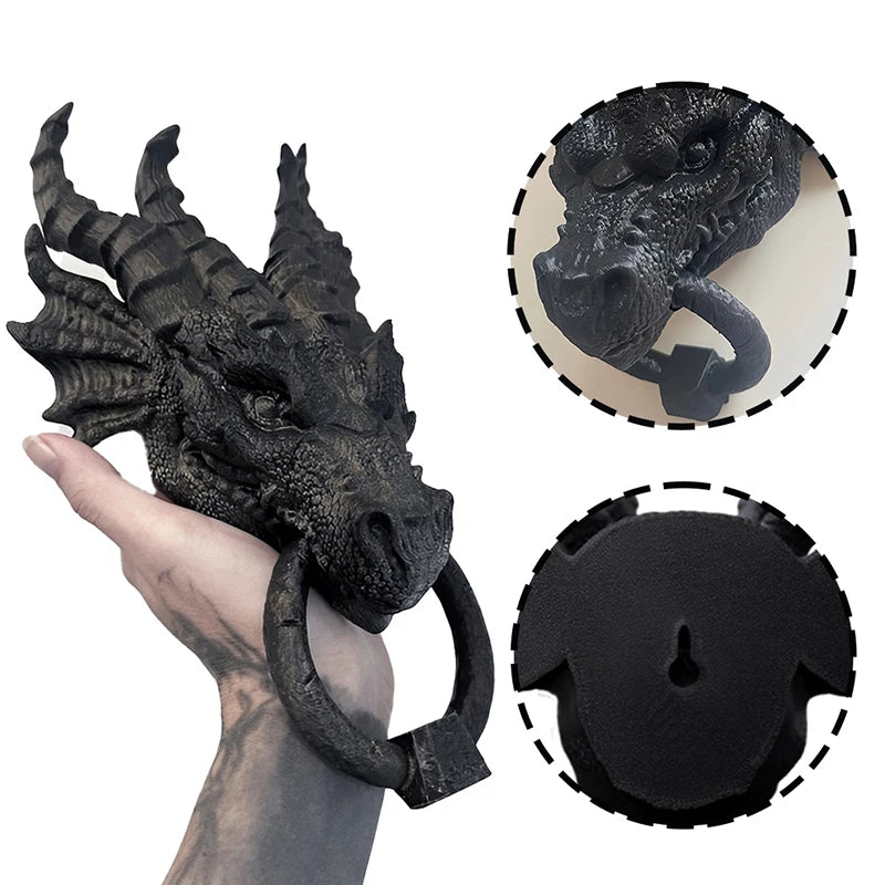 décoration murale tête dragon noire relief sculpté détaillée articulée fixe maison