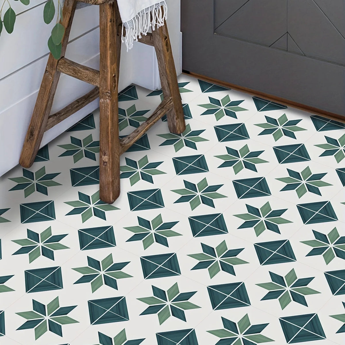 stickers decoratifs carrelage motifs floraux geometriques blanc vert bleu adhesifs decoration maison vintage retro