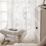 rideau voilage floral blanc gris vert pastorale polyester translucide tringle chambre salon