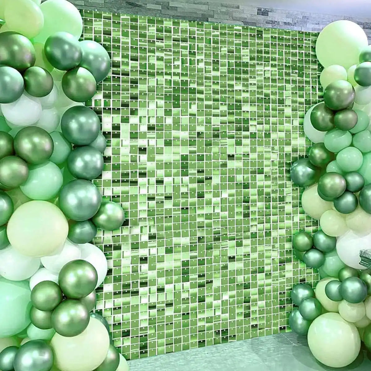 rideau paillettes vert clair motif rayures verticales moderne opacité occasion anniversaire mariage baptême fête