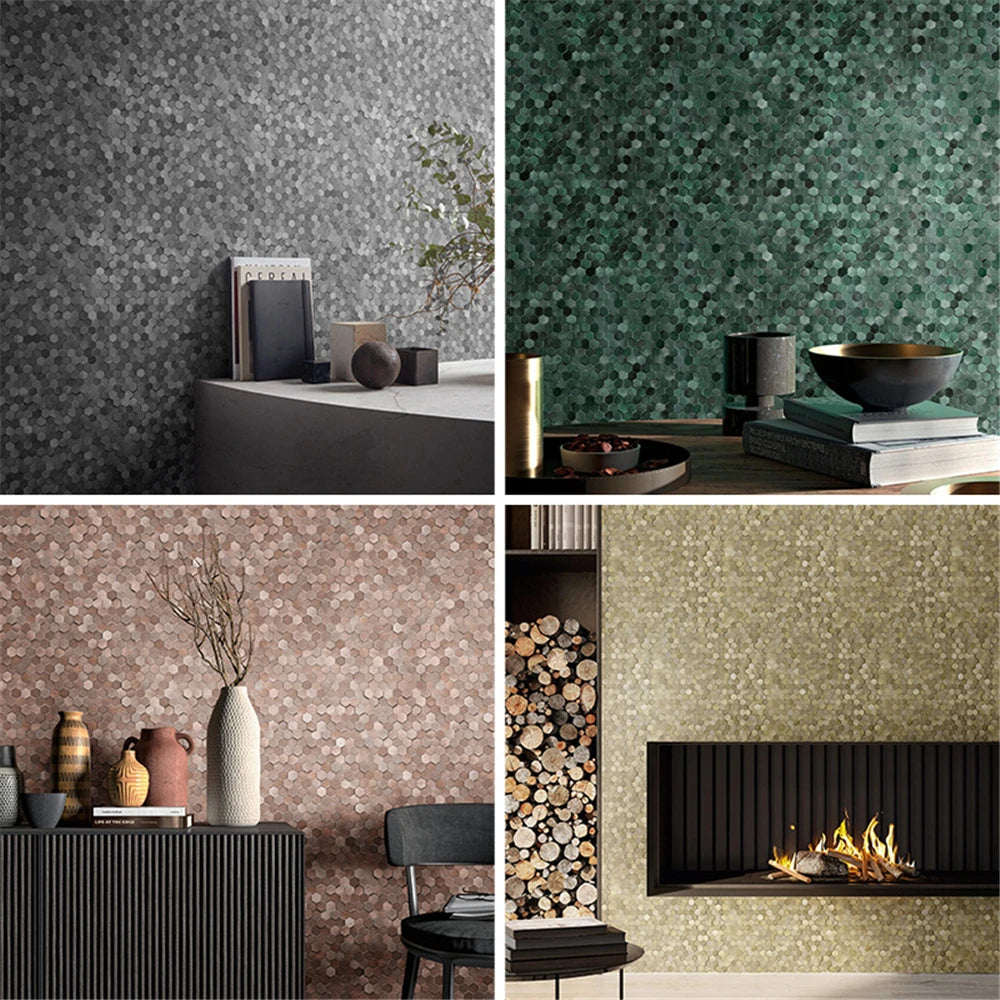 mosaïque murale 3d hexagonale métallique brossée moderne minimaliste vert marron gris beige autoadhésive
