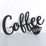 plaque décorative murale moderne coffee bar tasse lettrage stylisé métal noir