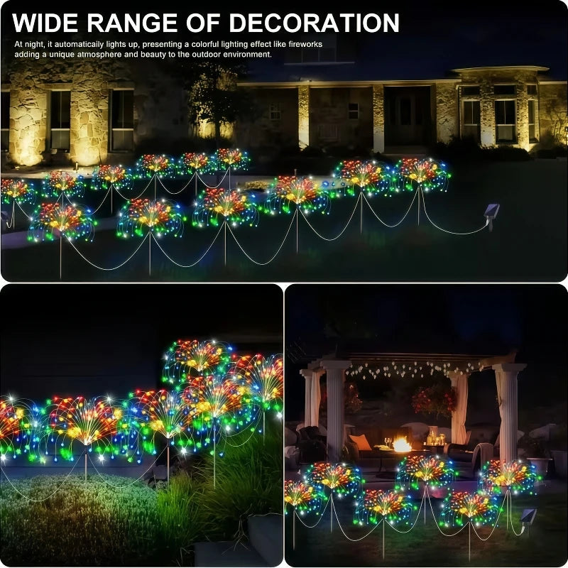 guirlande lumineuse solaire multicolore feux d'artifice moderne extérieure modes fixée piquets led jardin