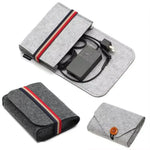 Sac ordinateur portable gris tissu doux moderne chargeurs adaptateurs câbles USB SSD HDD