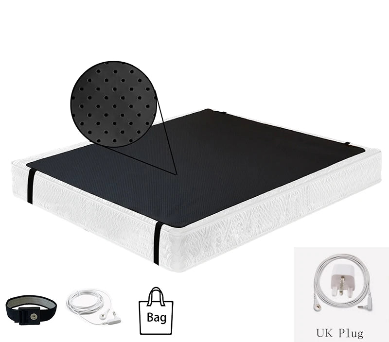 tapis sol terre noir grille perforations moderne clips cordon prise électrique santé sommeil