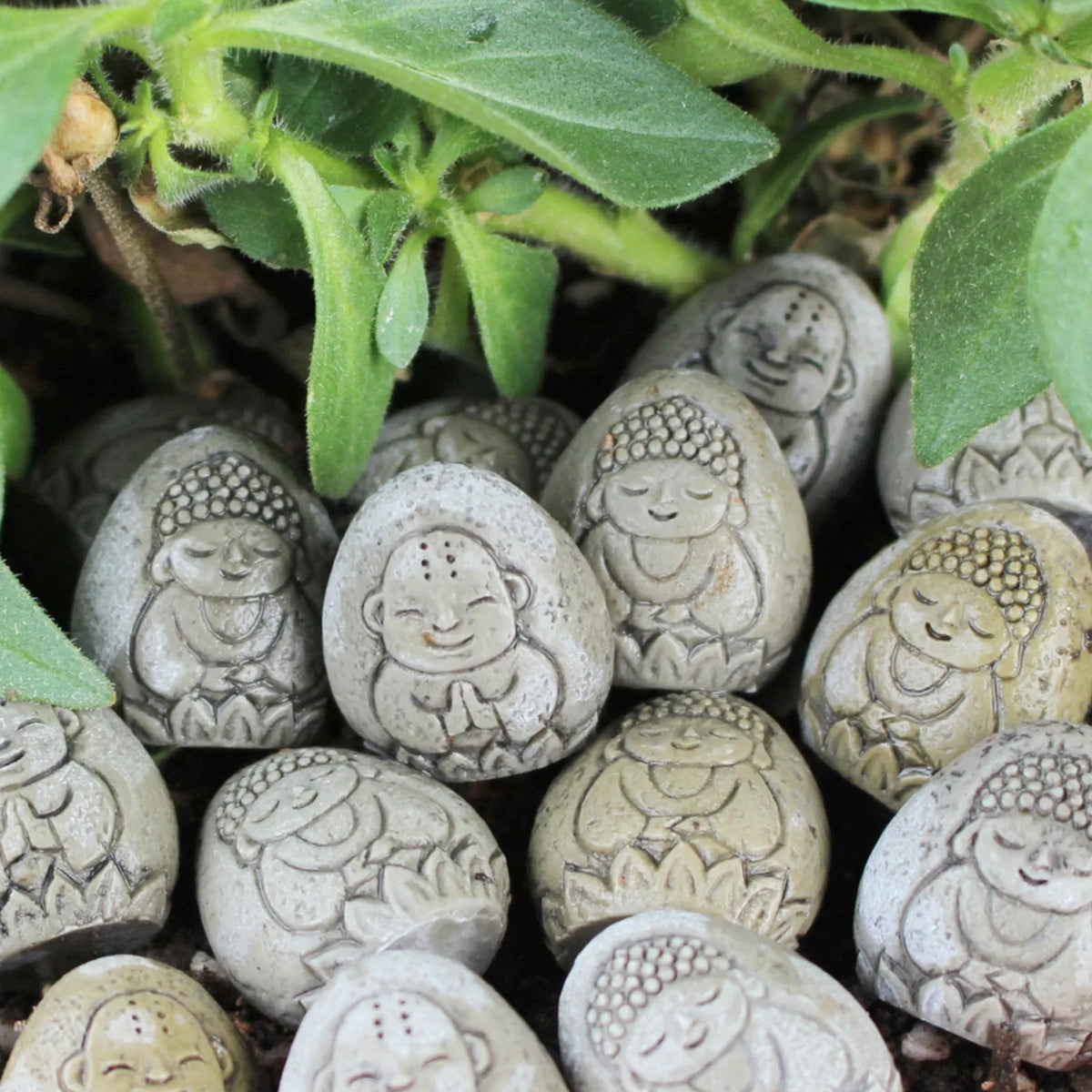 pierres decoratives bouddha resine gris beige zen jardin decoration statuettes fleur ornementales 20 pieces