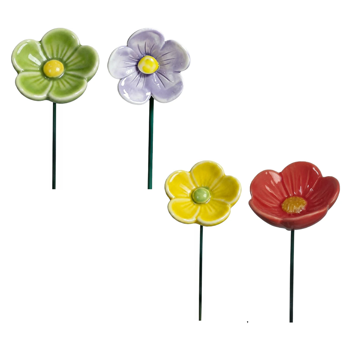 feuille d'abeille céramique rouge rose jaune vert fleurs stylisées décoration extérieure tringle support jardin