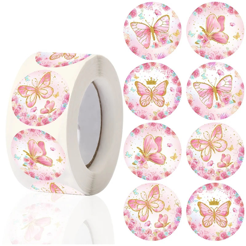 étiquettes autocollantes papillons fleurs strass dorés rose blanc festives mariage
