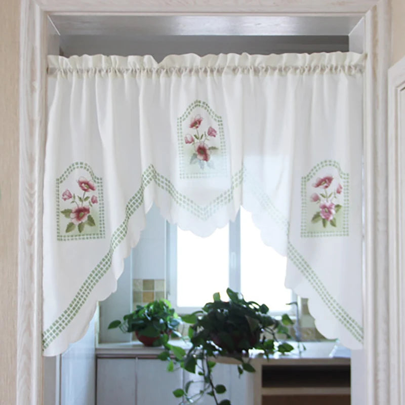 rideau fenêtre floral fruité bordure rayée semi transparent tringle chambre cuisine