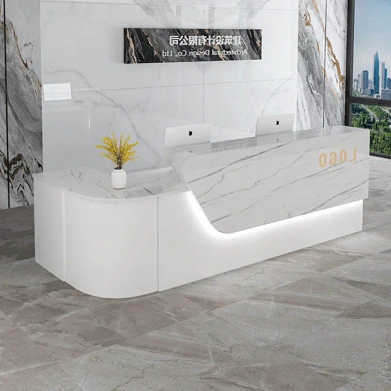 comptoir accueil moderne blanc tiroirs rangement mobilier commercial luxe minimaliste
