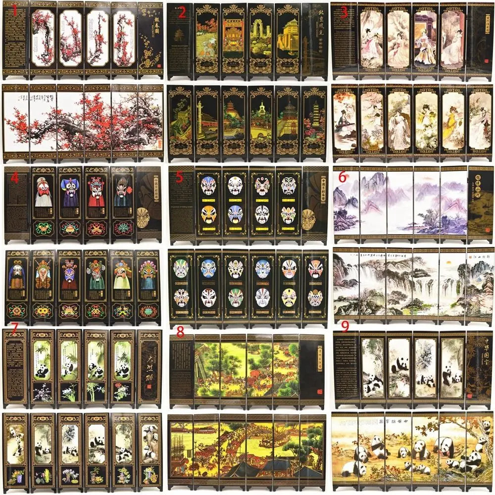 paravent chinois peinture traditionnelle paysages animaux calligraphie bois doré noir ornement chambre multifonctionnel souvenirs