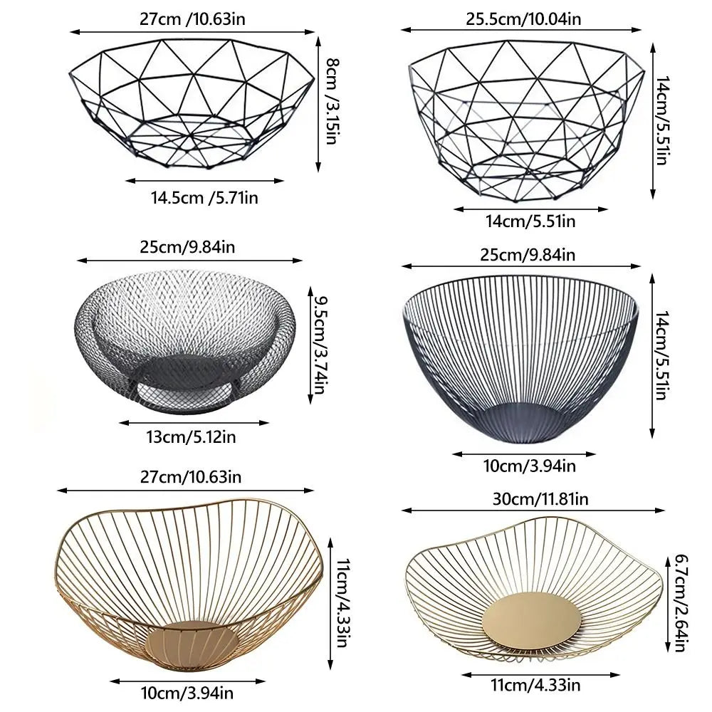 paniers fruits métal noir doré maille géométrique contemporains maison salon