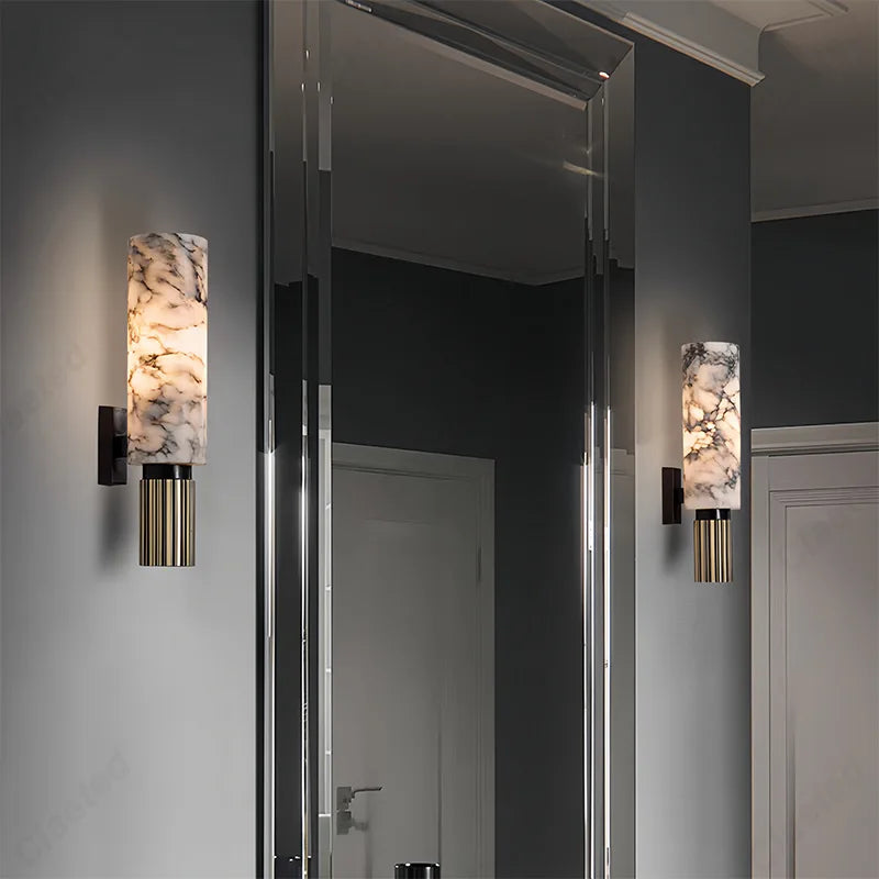 lampe murale moderne marbre blanc noir doré éclairage quotidien fixée mur tri couleur dimming