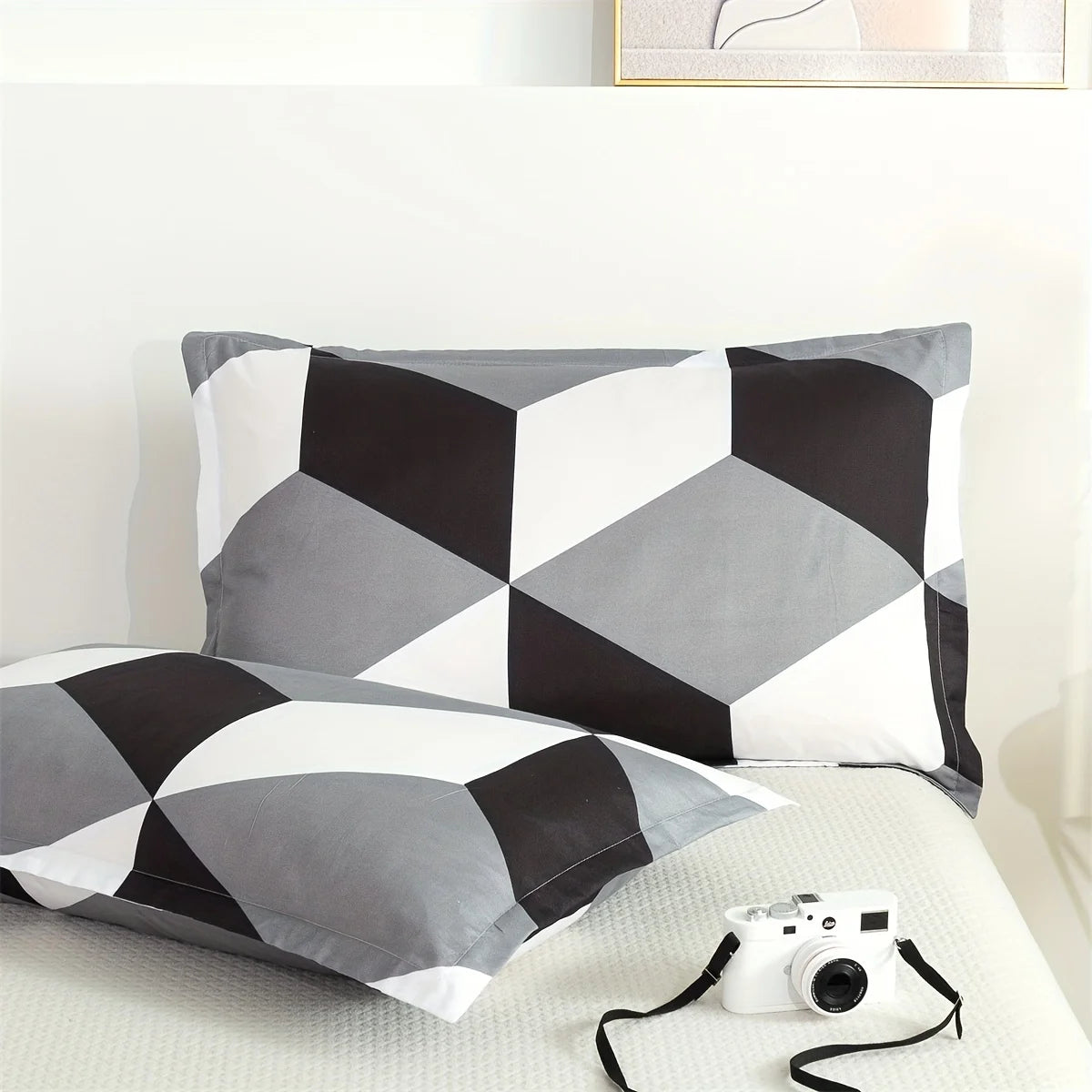 Ensemble complet housse de couette et taies d'oreiller motifs géométriques