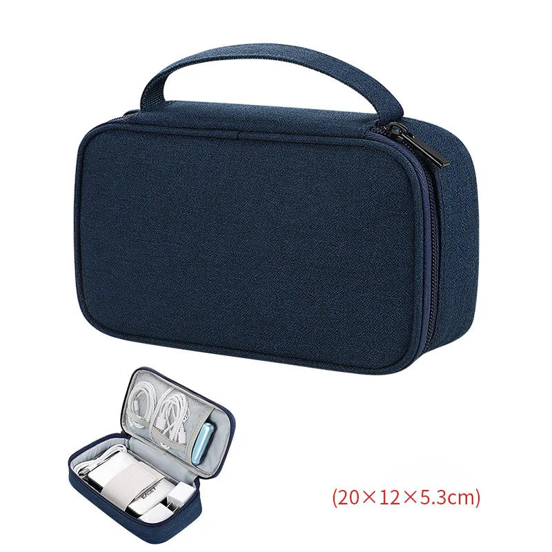 sac rangement accessoires tissu gris clair pratique ecouteurs cable usb chargeur voyage
